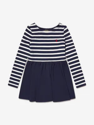 Ralph Lauren Girls Long Sleeve Striped Dress in Navy