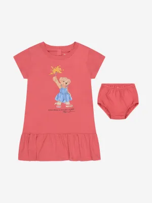Ralph Lauren Girls Red Cotton Bear Dress