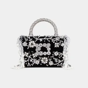 Ramage Jewel Mini Flower Strass Buckle Clutch Bag in Velvet