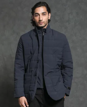 Rare Rabbit Men's Alter Navy Plain Fleece Inner-Lined Puffer Jacket