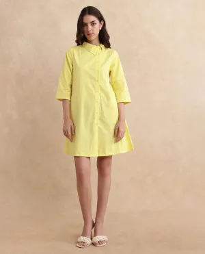 Rareism Women Ahho Yellow Regular Sleeve Asymmetric Neck A-Line Mini Printed Dress