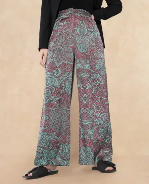 Rareism Women Edina Multi Satin Hook Closure Wide Fit Ankle Length Printed Trouser