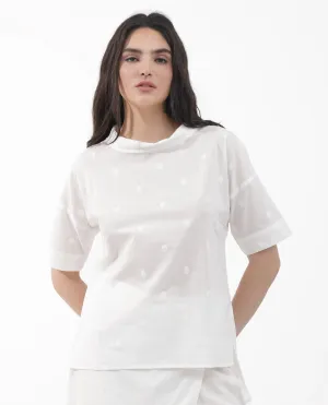 Rareism Women Raviolt White Cotton Fabric Regular Sleeves V-Neck Solid Regular Length Top