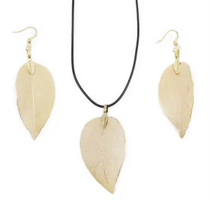 Real Leaf Jewellery Set - Necklace & Earrings - Gold Pink or Pewter