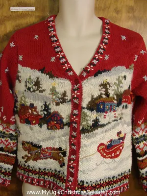 Red 2sided Horse and Sleigh Funny Christmas Sweater