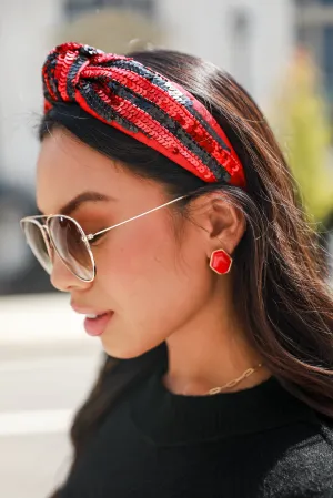 Red   Black Sequin Knotted Headband