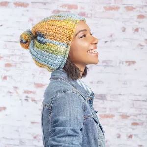Red Heart Crochet Big Pom Slouchy Hat