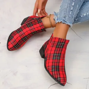 Red Plaid Ankle Boots