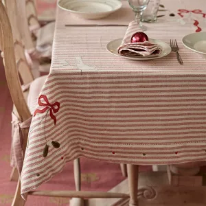Red Stripe Ribbon &amp; Mistletoe Tablecloth - Medium