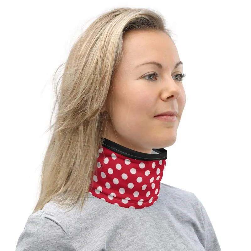 Red White black polka swiss dots, designer Neck gaiter face mask covers, tube scarf, minnie bandana Balaclava Beanie,  Gift for her, women
