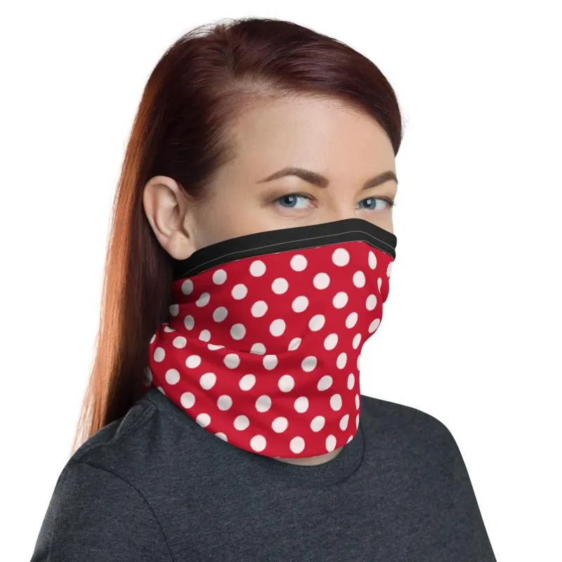 Red White black polka swiss dots, designer Neck gaiter face mask covers, tube scarf, minnie bandana Balaclava Beanie,  Gift for her, women