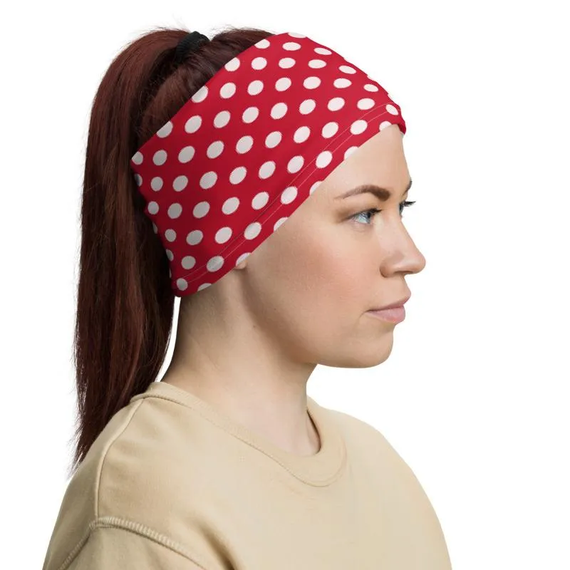 Red White black polka swiss dots, designer Neck gaiter face mask covers, tube scarf, minnie bandana Balaclava Beanie,  Gift for her, women