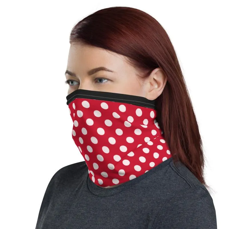 Red White black polka swiss dots, designer Neck gaiter face mask covers, tube scarf, minnie bandana Balaclava Beanie,  Gift for her, women