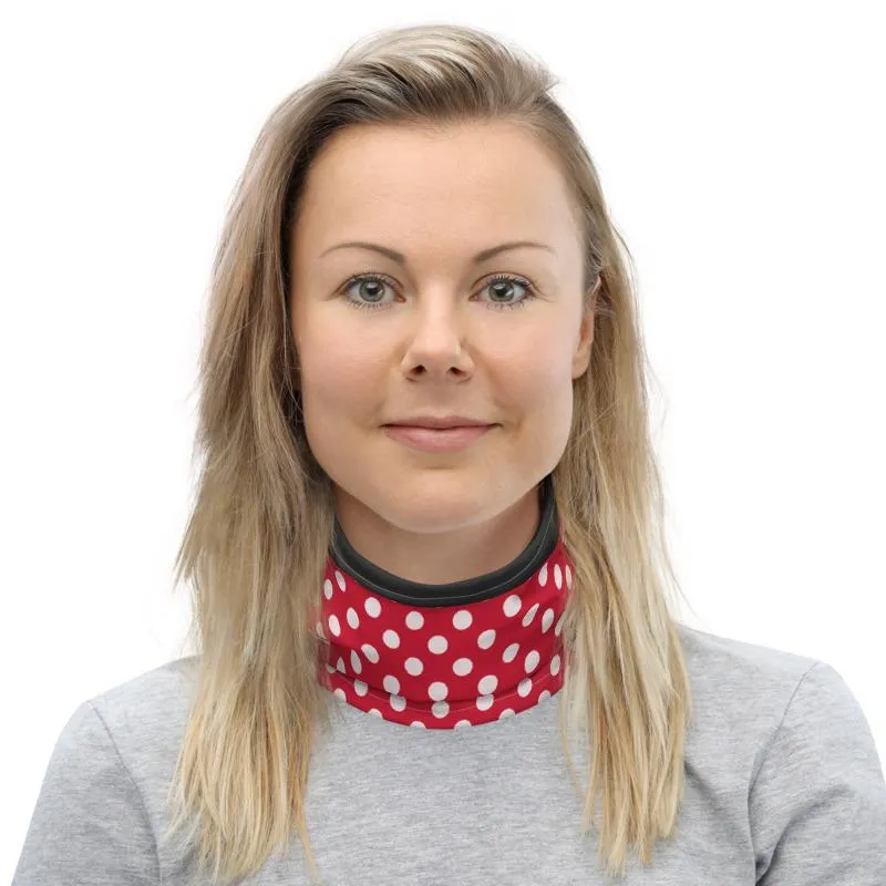 Red White black polka swiss dots, designer Neck gaiter face mask covers, tube scarf, minnie bandana Balaclava Beanie,  Gift for her, women
