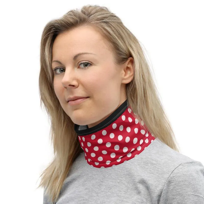 Red White black polka swiss dots, designer Neck gaiter face mask covers, tube scarf, minnie bandana Balaclava Beanie,  Gift for her, women