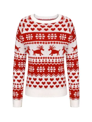 Red&White 1940s Christmas Elk Pullover Sweater