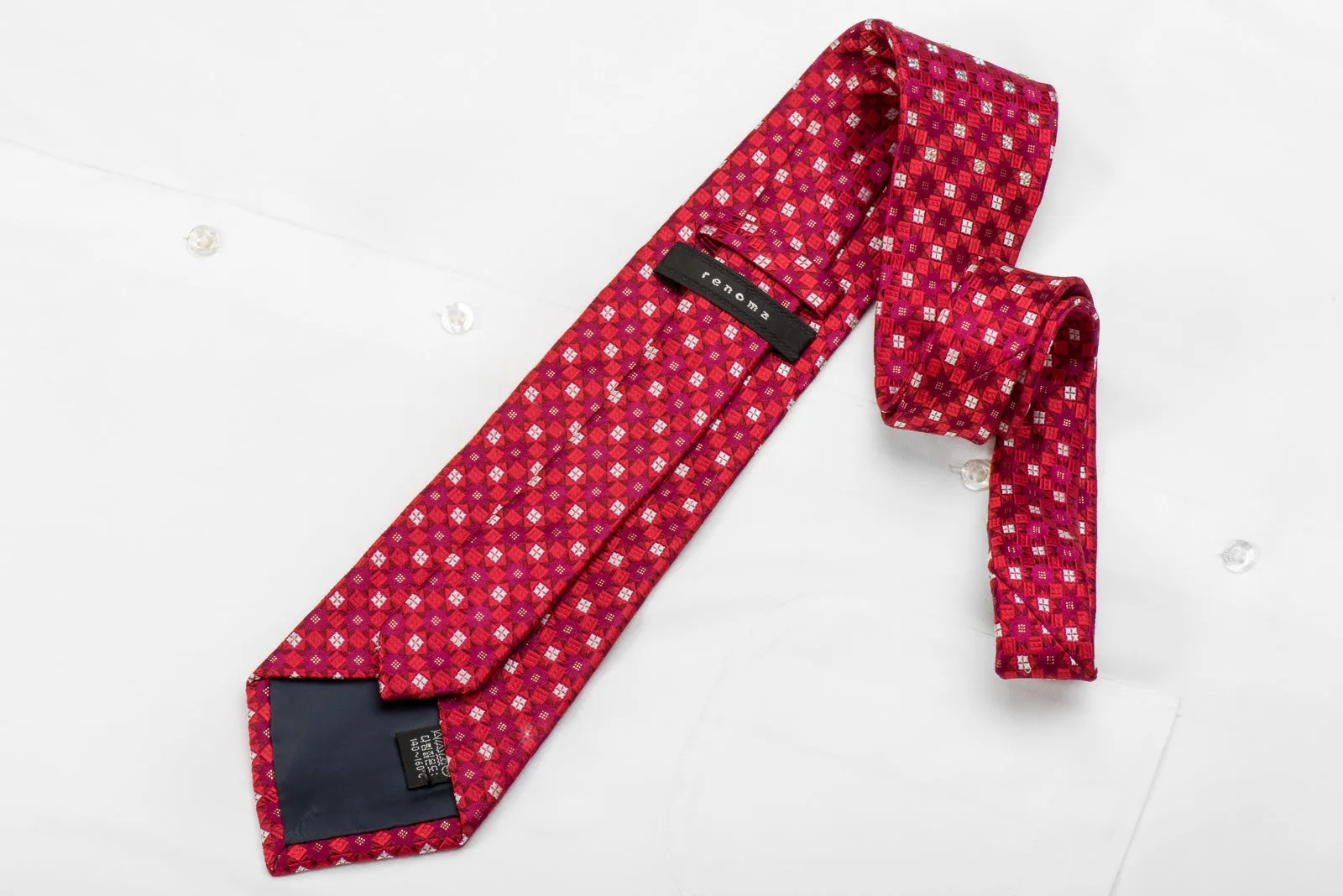 Renoma Men's Crystal Necktie Red Geometric On Purple With Silver Sparkles