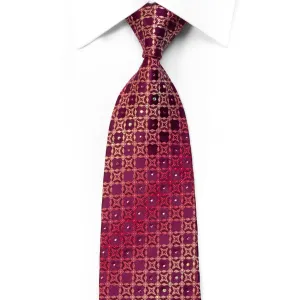 Renoma Rhinestone Silk Necktie Cartouche On Burgundy With Sparkles