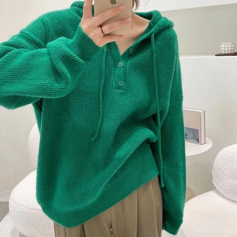 Retro Hooded Worn Outside Loose Fit Lazy Sweater