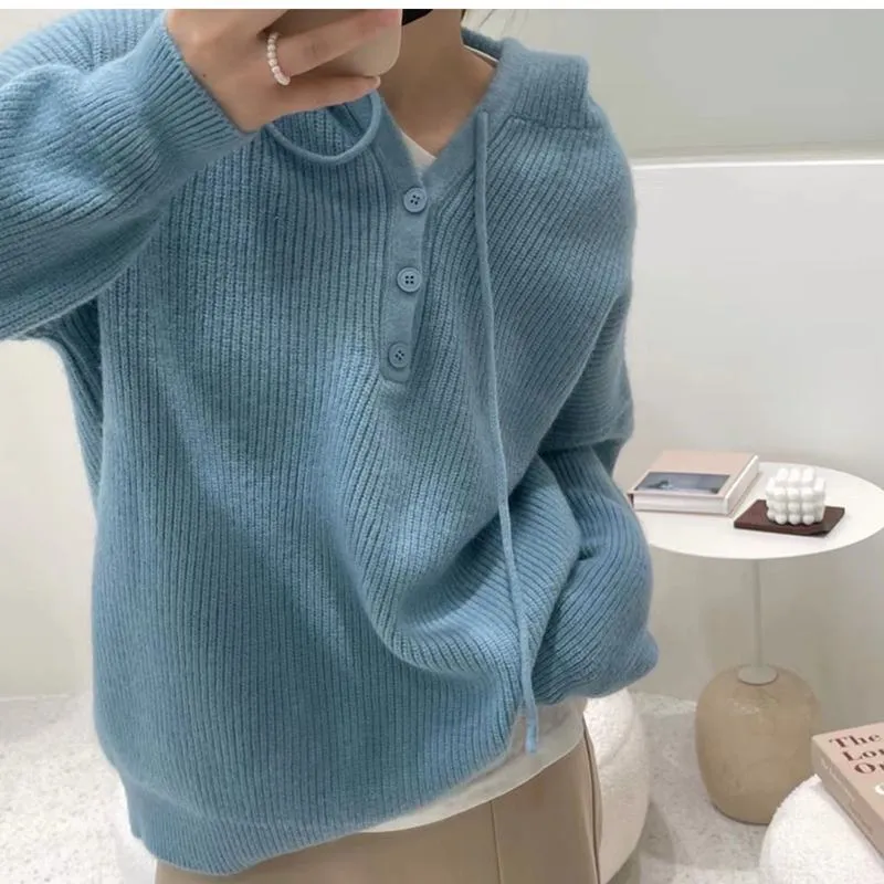Retro Hooded Worn Outside Loose Fit Lazy Sweater