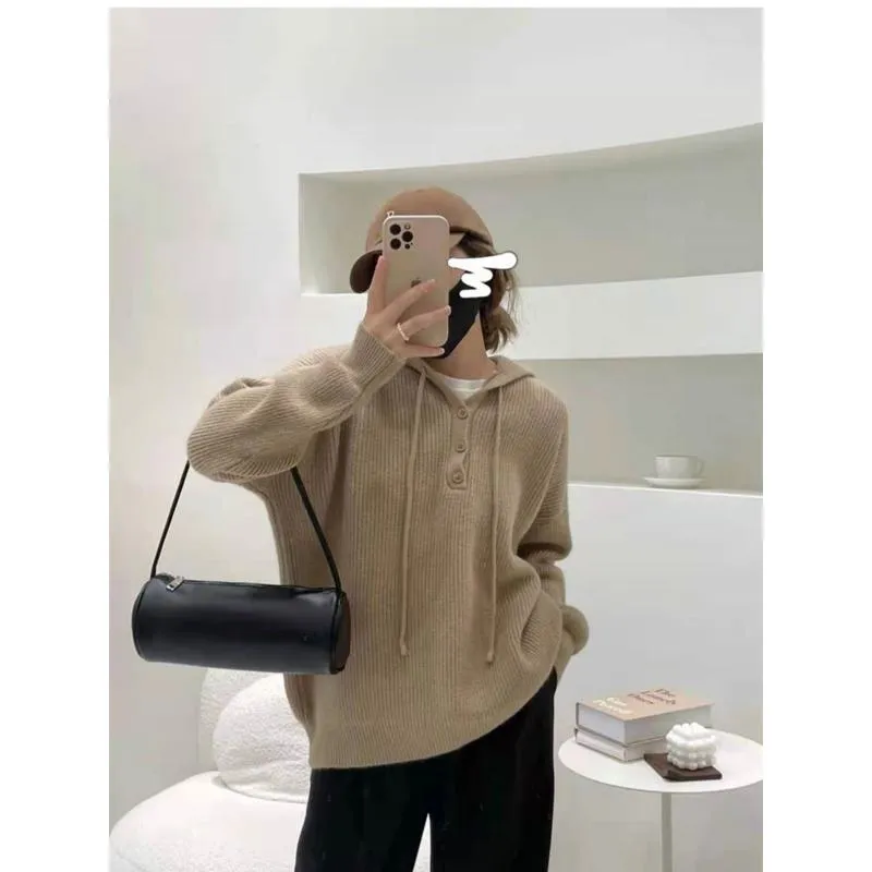 Retro Hooded Worn Outside Loose Fit Lazy Sweater