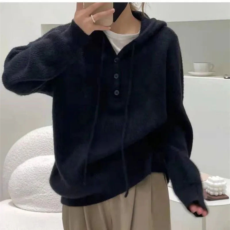Retro Hooded Worn Outside Loose Fit Lazy Sweater