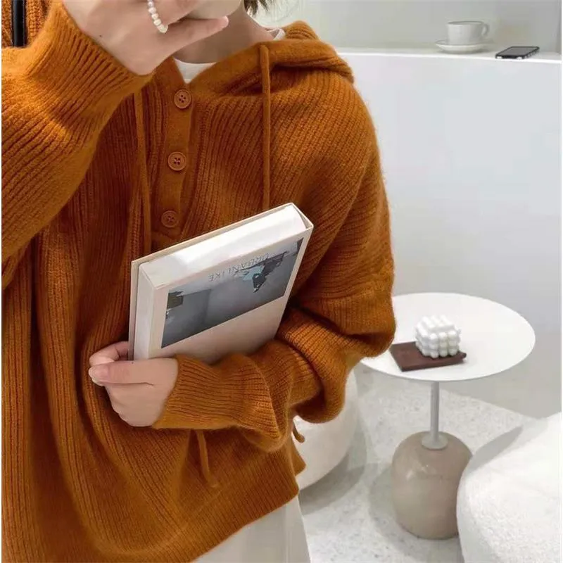 Retro Hooded Worn Outside Loose Fit Lazy Sweater