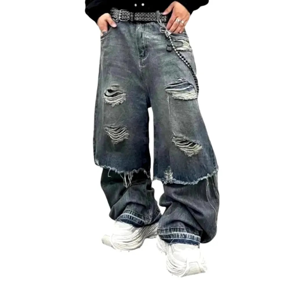 Retro style frayed hems men's jeans