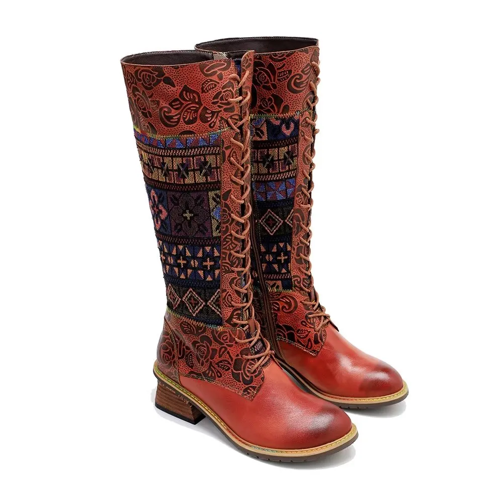 RetroLuxe Chic Printed High Zip Calf Boots