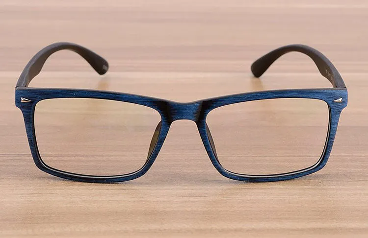 Reven Jate Unisex Full Rim Square Acetate Eyeglasses Wooden Pattern 922