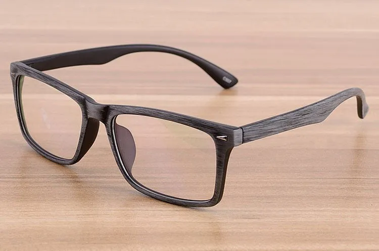 Reven Jate Unisex Full Rim Square Acetate Eyeglasses Wooden Pattern 922