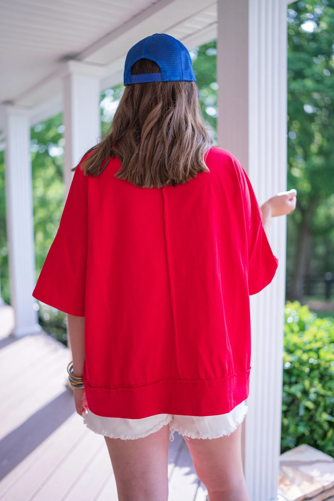 Rhinestone America Red Striped Top