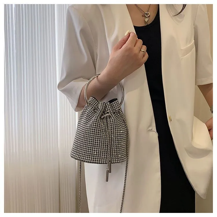Rhinestone Handbag with Diamond Chain Tassel
