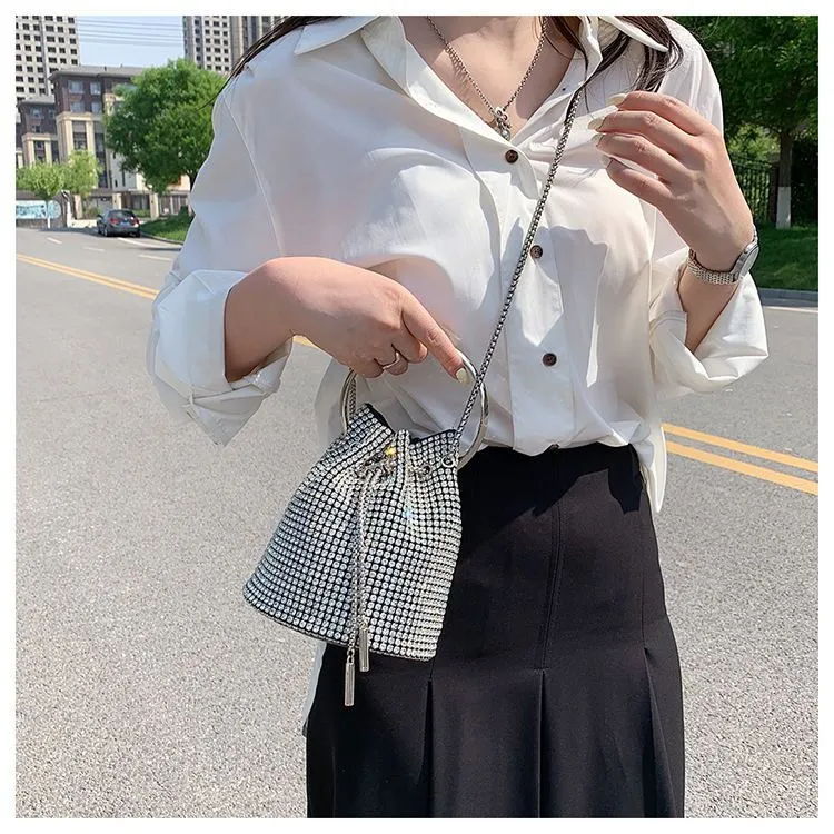 Rhinestone Handbag with Diamond Chain Tassel