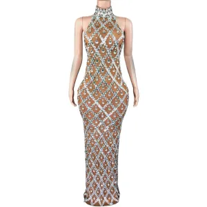 Rhinestones Elegant Sleeveless Mesh Dress