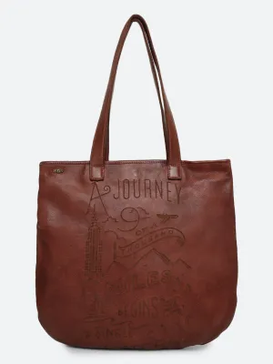 Rhoda: Cognac Leather Shopper With Lazer Quote