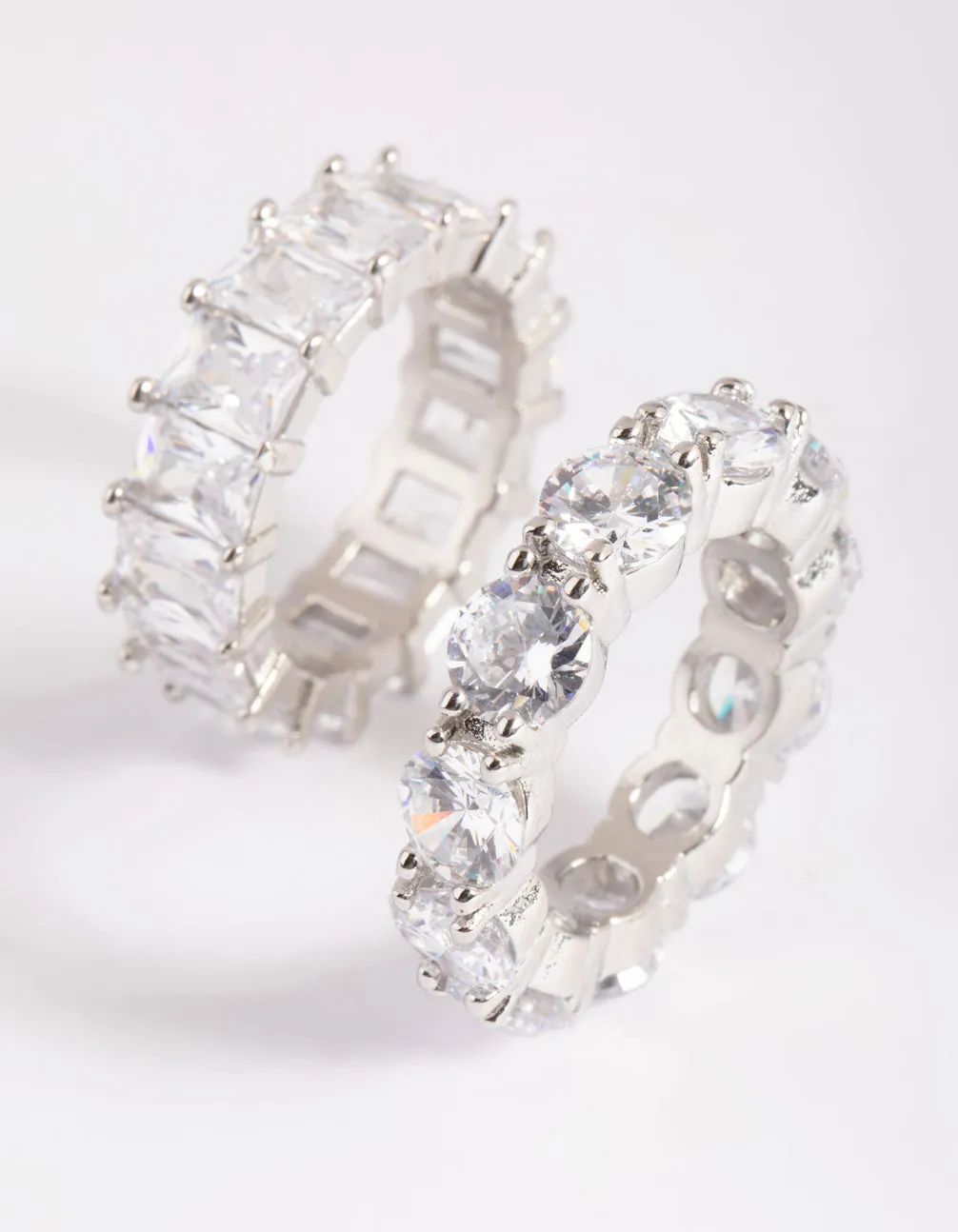 Rhodium Cubic Zirconia Baguette Ring Stack Pack