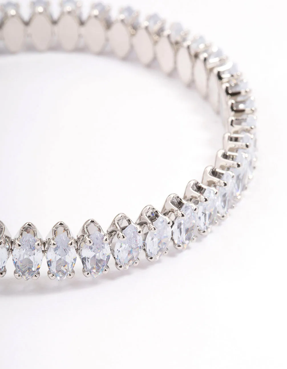 Rhodium Cubic Zirconia Navette Stone Wrist Cuff