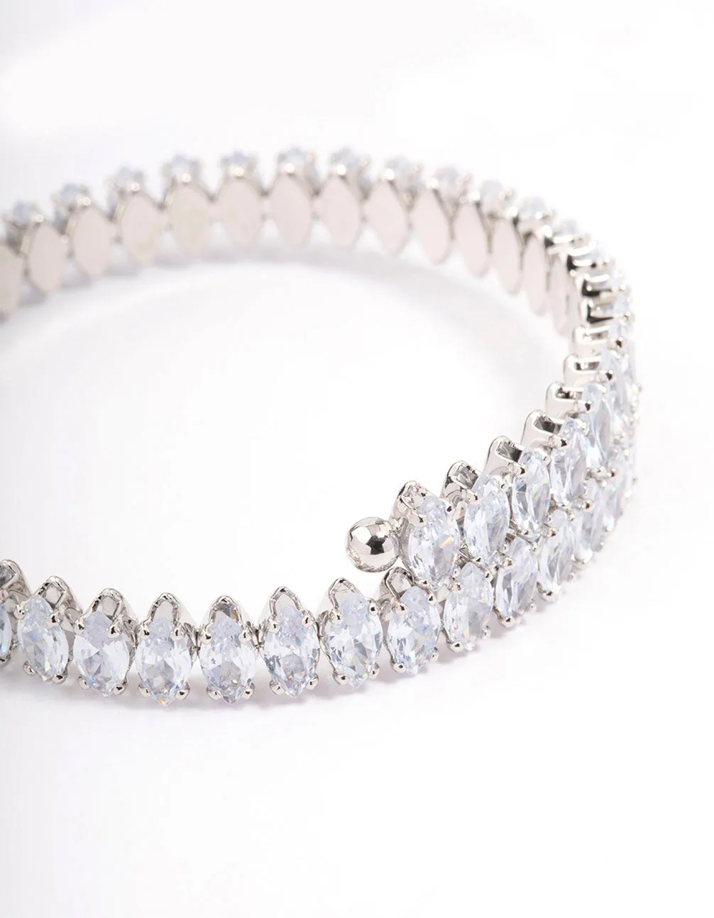 Rhodium Cubic Zirconia Navette Stone Wrist Cuff