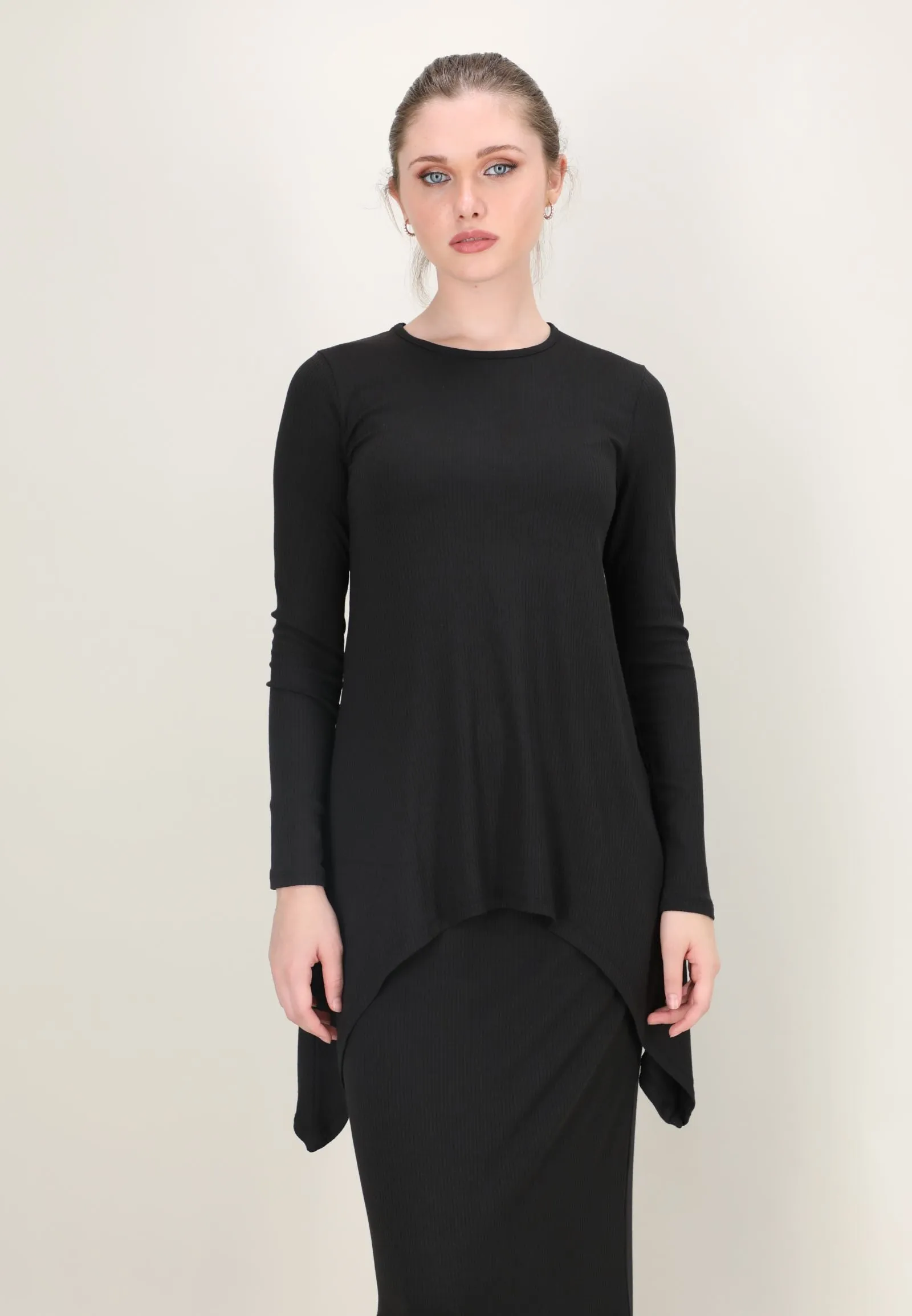 Ribbed Asymmetric T-shirt / Black