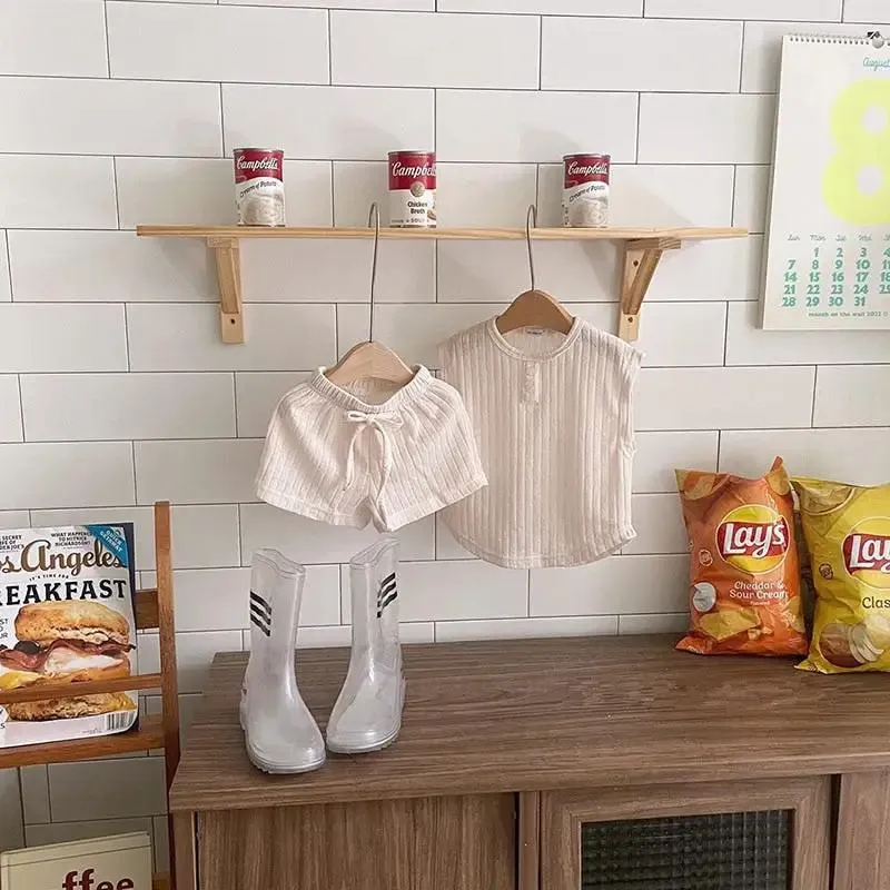 Ribbed Cotton Tshirt and Flowy Shorts Set