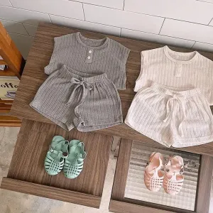 Ribbed Cotton Tshirt and Flowy Shorts Set