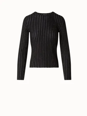 Ribbed Sweater in Wool Silk with Golden Lurex Stripes
