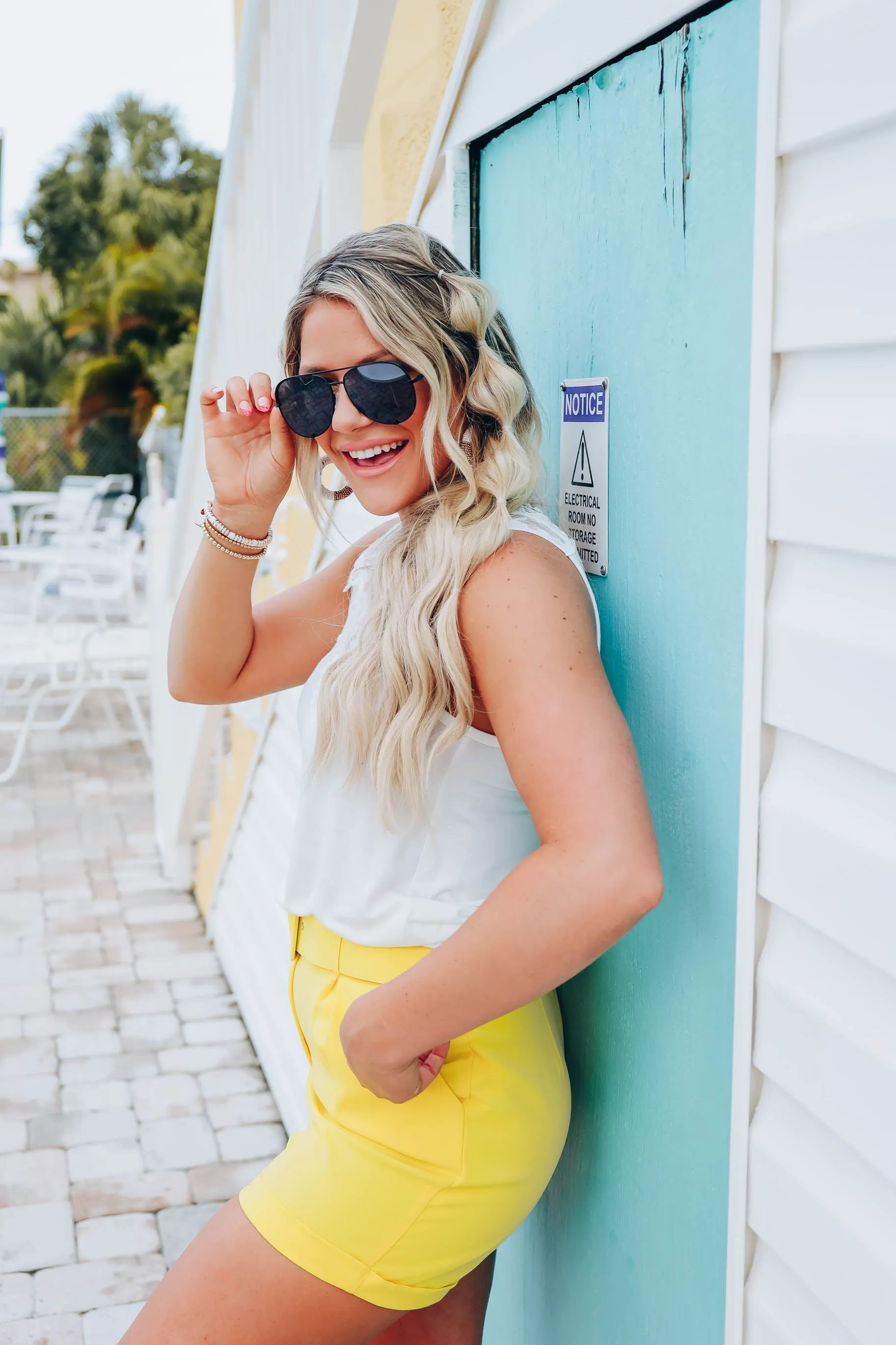 Ritzy Belted Dress Shorts - Yellow