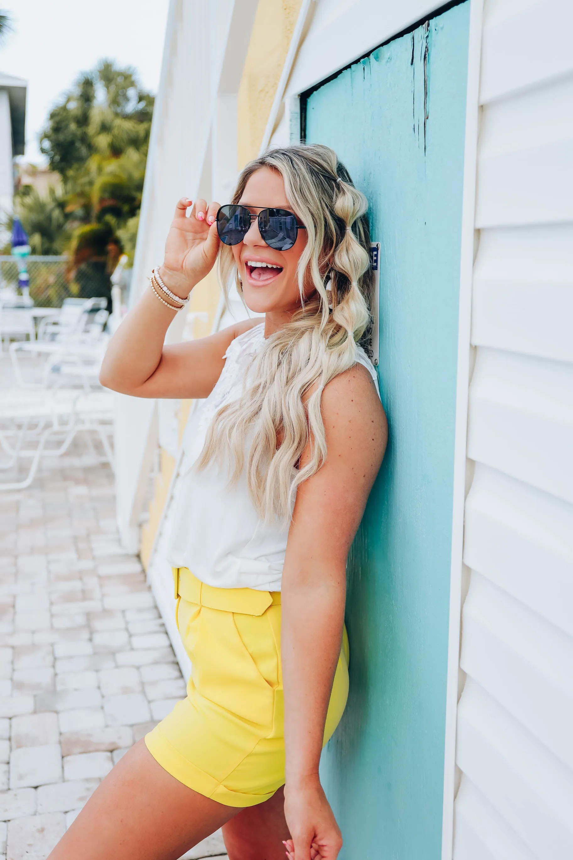 Ritzy Belted Dress Shorts - Yellow