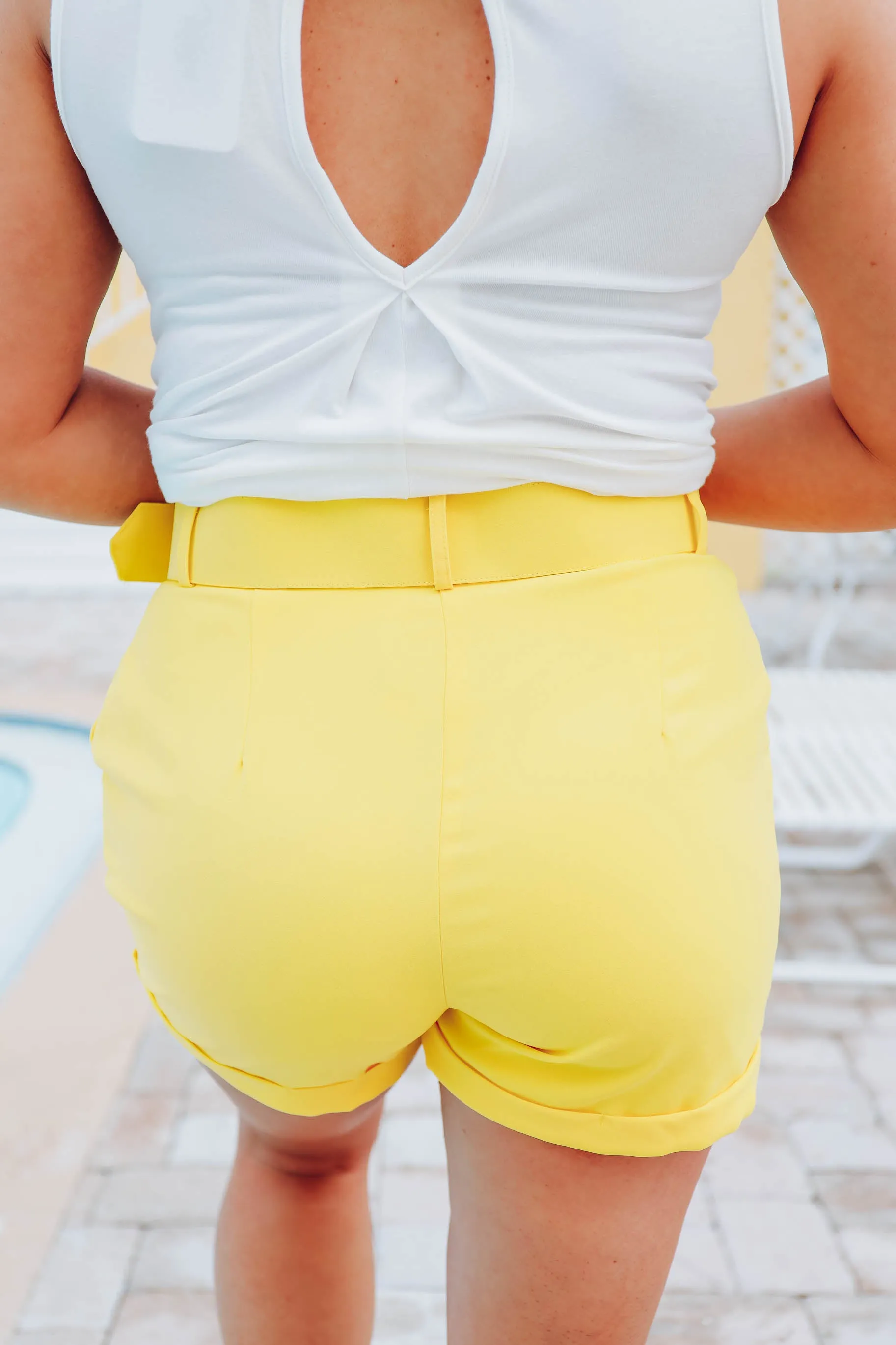 Ritzy Belted Dress Shorts - Yellow