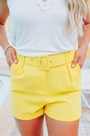 Ritzy Belted Dress Shorts - Yellow