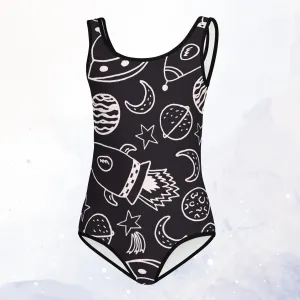 Rockets and Planets Space Print Kids Swimsuit Leotard