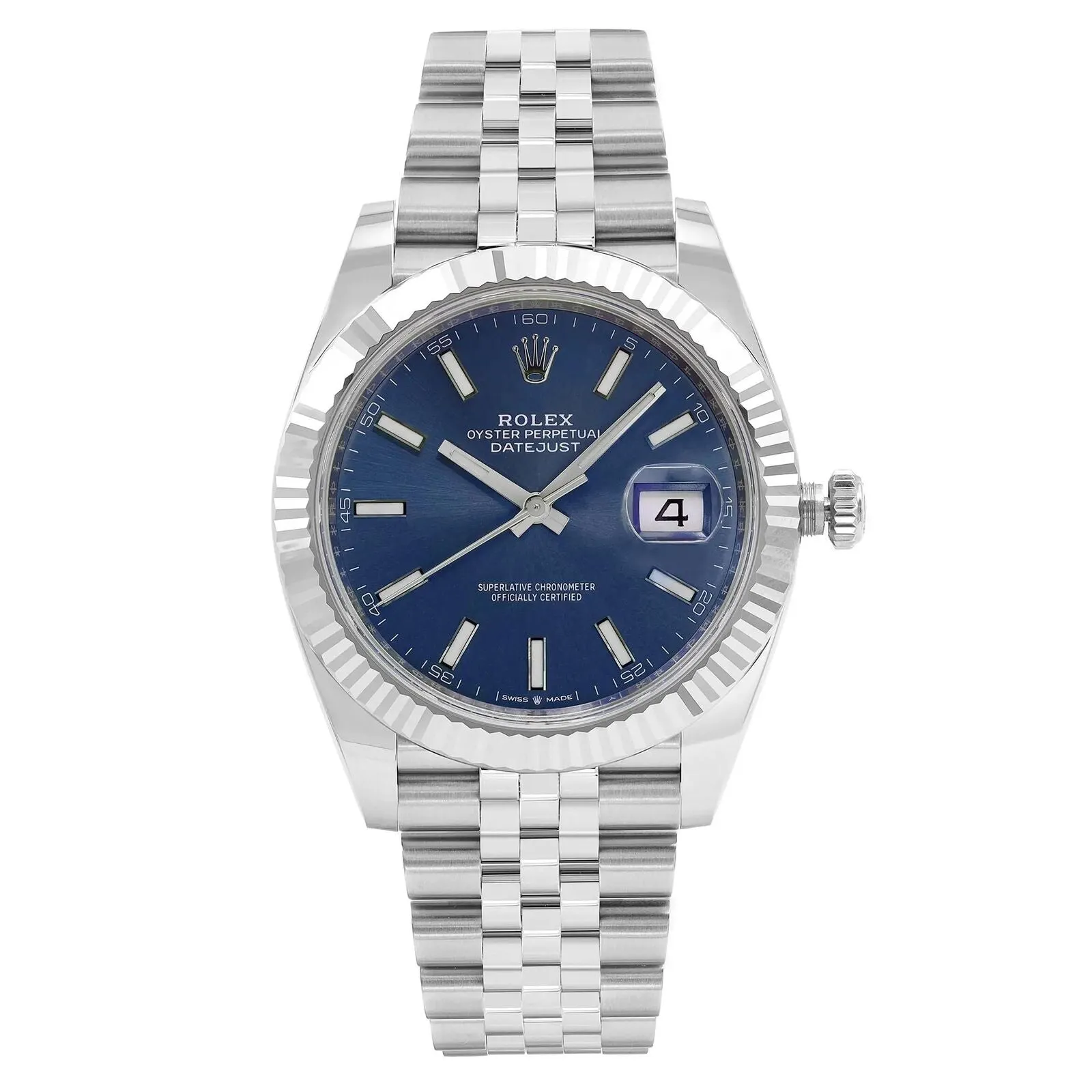 Rolex Datejust 41 Steel 18K White Gold Blue Index Dial Mens Watch  TFJ-142508292