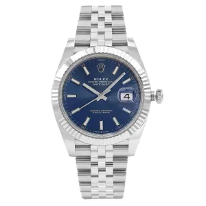 Rolex Datejust 41 Steel 18K White Gold Blue Index Dial Mens Watch  TFJ-142508292